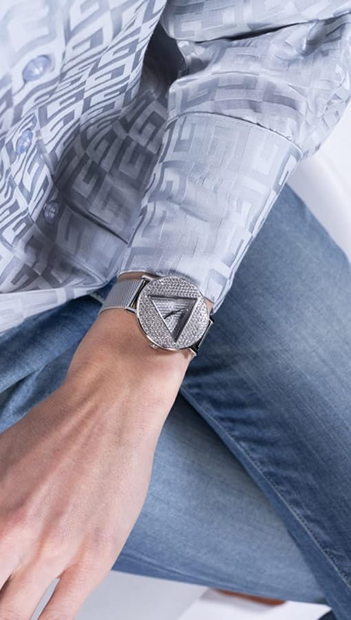 Guess Iconic Diamonds Silver Dial Silver Mesh Bracelet Watch For Women - GW0477L1