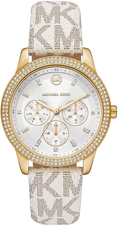 Michael Kors Tibby Multifunction Silver Dial White Leather Strap Watch