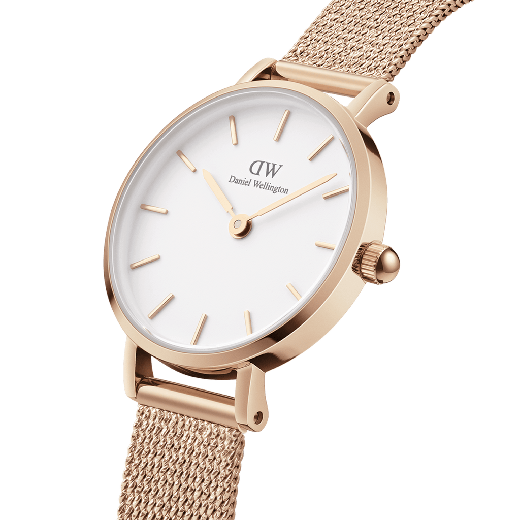 Daniel Wellington Petite Pressed Melrose White Dial Gold Mesh Bracelet Watch For Women - DW00100447
