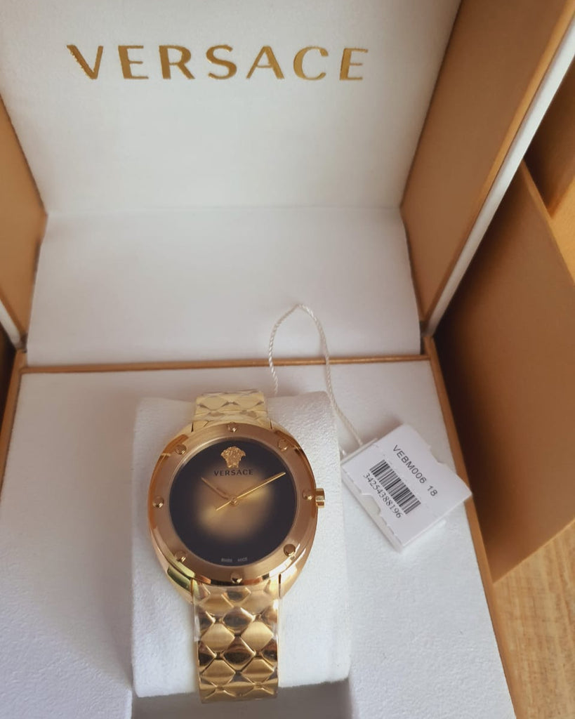 Versace Shadov Quartz Gold Dial Gold Steel Strap Watch for Women - VEBM00618