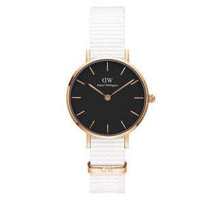 Daniel Wellington Classic Petite Dover Black Dial White NATO Strap Watch For Women - DW00100314