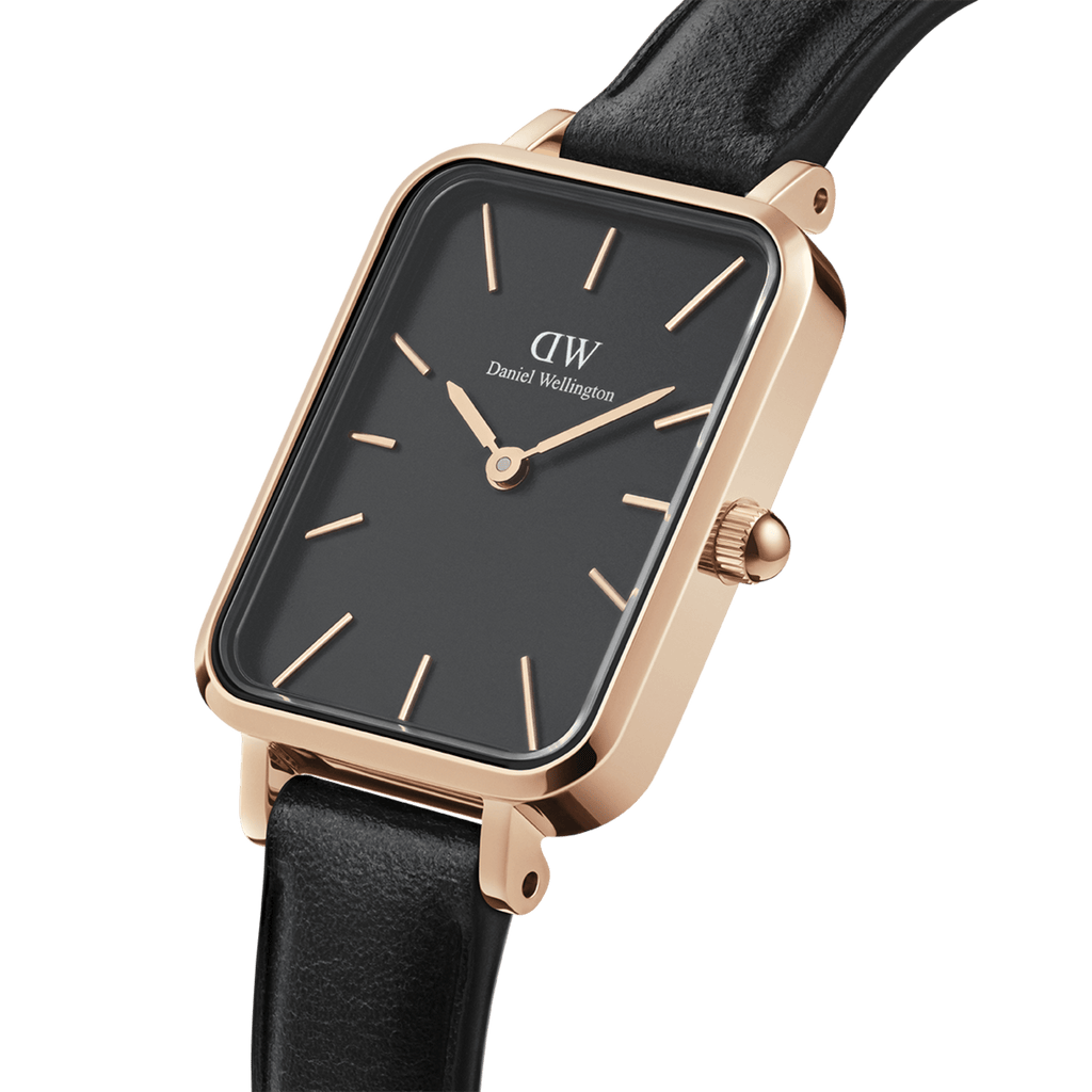 Daniel Wellington Quadro Sheffield Black Dial Black Leather Strap Watch For Women - DW00100435