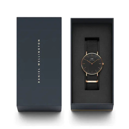 Daniel Wellington Classic Cornwall Black Dial Black NATO Strap Watch For Women - DW00100150