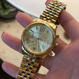 Michael Kors Lexington Chronograph Gold Dial Gold Steel Strap Watch for Women - MK5556