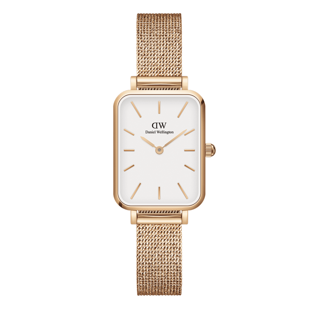 Daniel Wellington Quadro Melrose White Dial Gold Mesh Strap Watch For Women - DW00100431