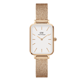 Daniel Wellington Quadro Melrose White Dial Gold Mesh Strap Watch For Women - DW00100431