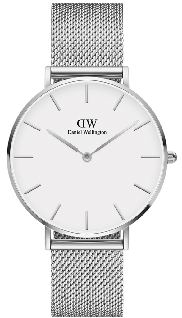 Daniel Wellington Petite Sterling Quartz White Dial Silver Mesh Bracelet Watch For Men - DW00100306