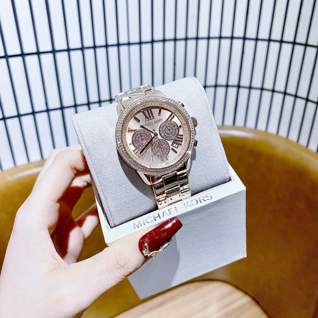 Michael Kors Bryn Chronograph Rose Gold Dial Rose Gold Steel Strap Watch For Women - MK7200