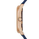 Guess Cubed Analog Rose Gold Dial Blue Leather Strap Watch For Women - GW0665L2
