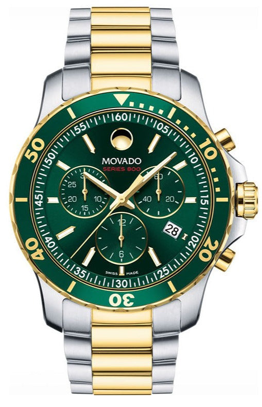 Movado Series 800 Chronograph Green Dial Two Tone Steel Strap Watch Fo
