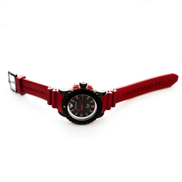 Emporio Armani Sportivo Quartz Black Dial Red Rubber Strap Watch For Men - AR6101