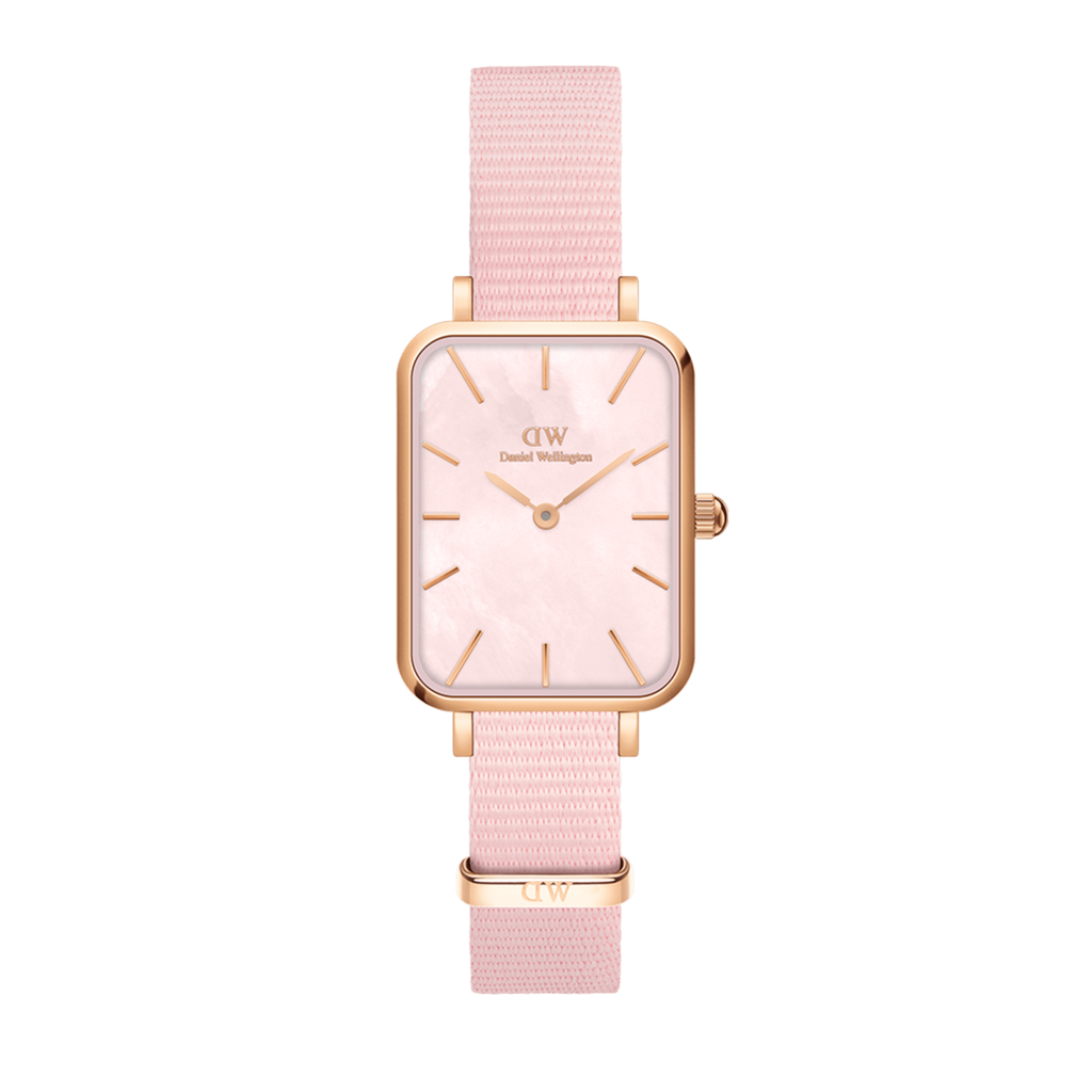 Daniel Wellington Quadro Pressed Mother of Pearl Pink Dial Pink Nylon Strap Watch For Women - DW00100509