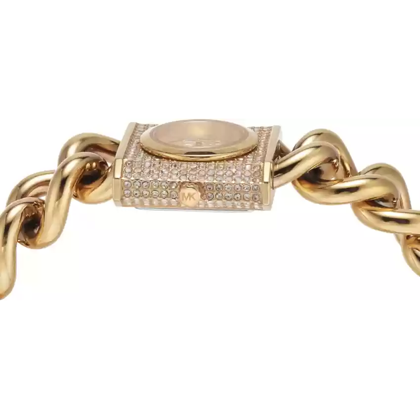 Michael Kors Chain Lock Pave Gold Dial Gold Steel Strap Watch For Women - MK4711