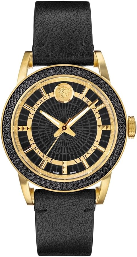 Versace Code Quartz Black Dial Black Leather Strap Watch For Men - VEP