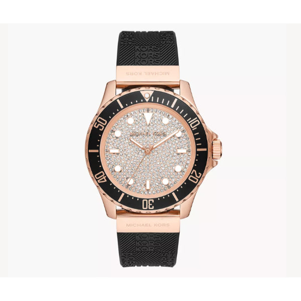 Michael Kors Everest Analog Rose Gold Dial Black Silicone Strap Watch For Women - MK7358