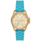 Michael Kors Mini Pilot Quartz Gold Dial Blue Silicone Strap Watch For Women - MK7374