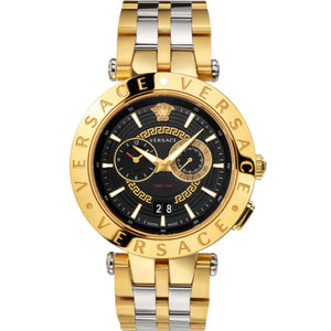 Versace V-Race Quartz Black Dial Gold Steel Strap Watch For Men - VEBV00519
