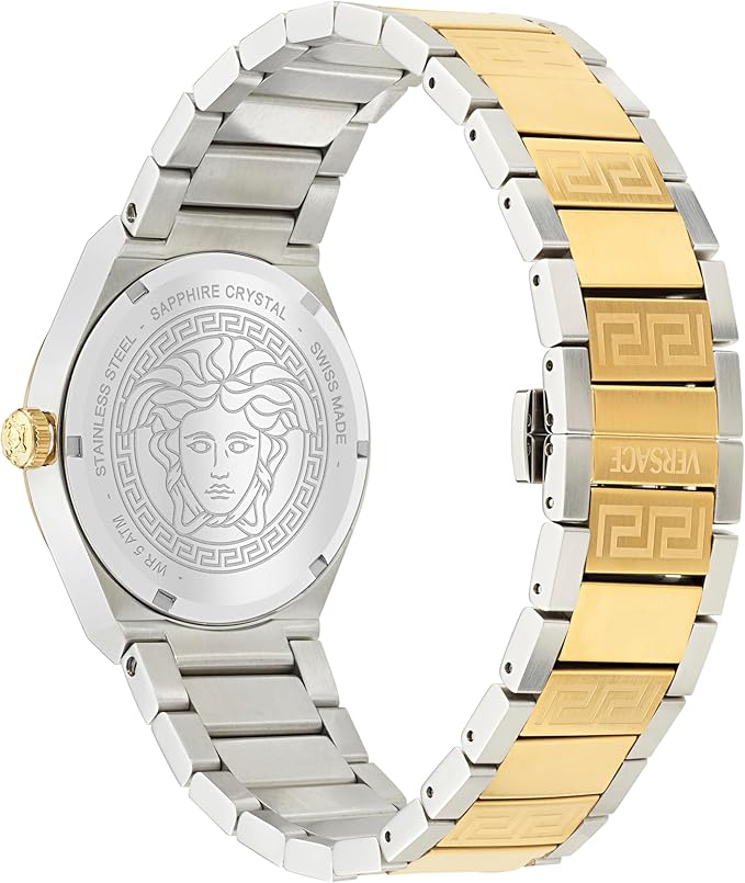 Versace V-Auria Quartz Blue Dial Two Tone Steel Strap Watch for Men - VE0F00325