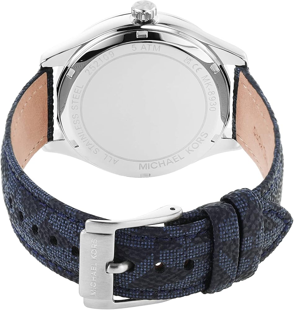 Michael Kors Benning Three Hand Silver Dial Blue Leather Strap Watch For Men - MK8930