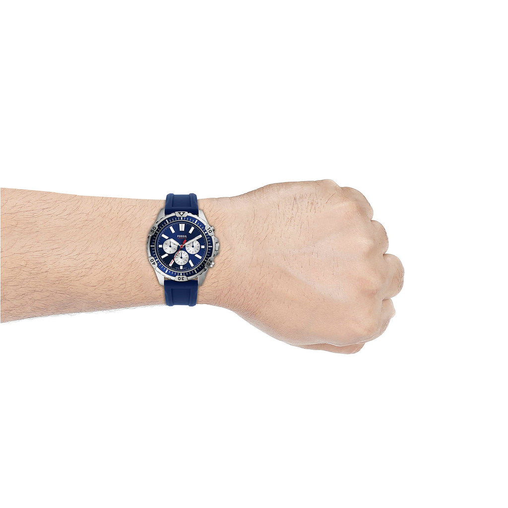 Fossil Garrett Chronograph Blue Dial Blue Rubber Strap Watch for Men - FS5709