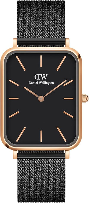 Daniel Wellington Quadro Pressed Ashfield Black Dial Black Mesh Strap Watch for Women - DW00100467