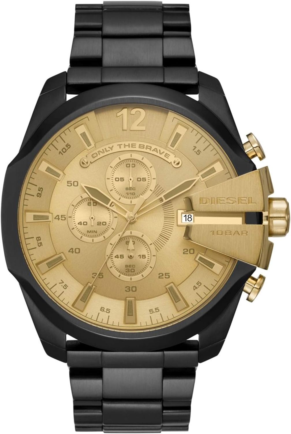 Diesel Mega Chief Chronograph Gold Dial Black Steel Strap Watch For Me