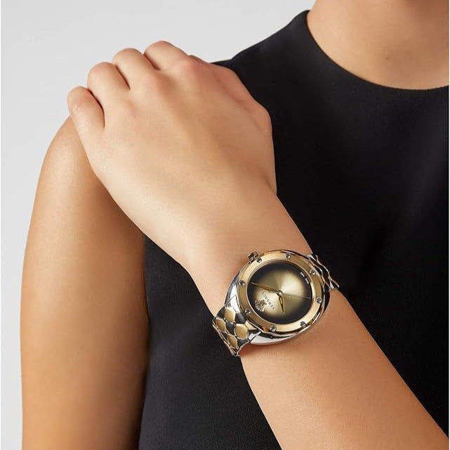 Versace Shadov Quartz Gold Dial Two Tone Steel Strap Watch for Women - VEBM00518