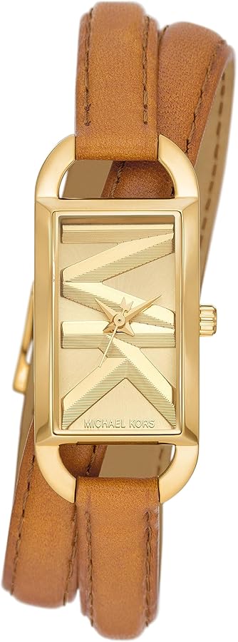 Michael Kors Gold Tone Watch with Double Tan Leather Strap Michael Kors Leather Studded Runway Double Wrap Watch  main image 3