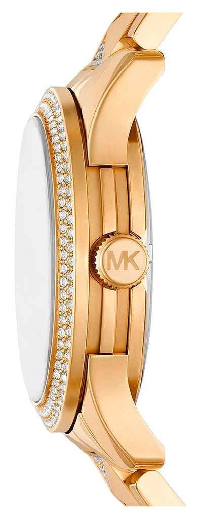 Michael Kors Runway Three Hand Green Dial Gold Steel Strap Watch For Women - MK7390