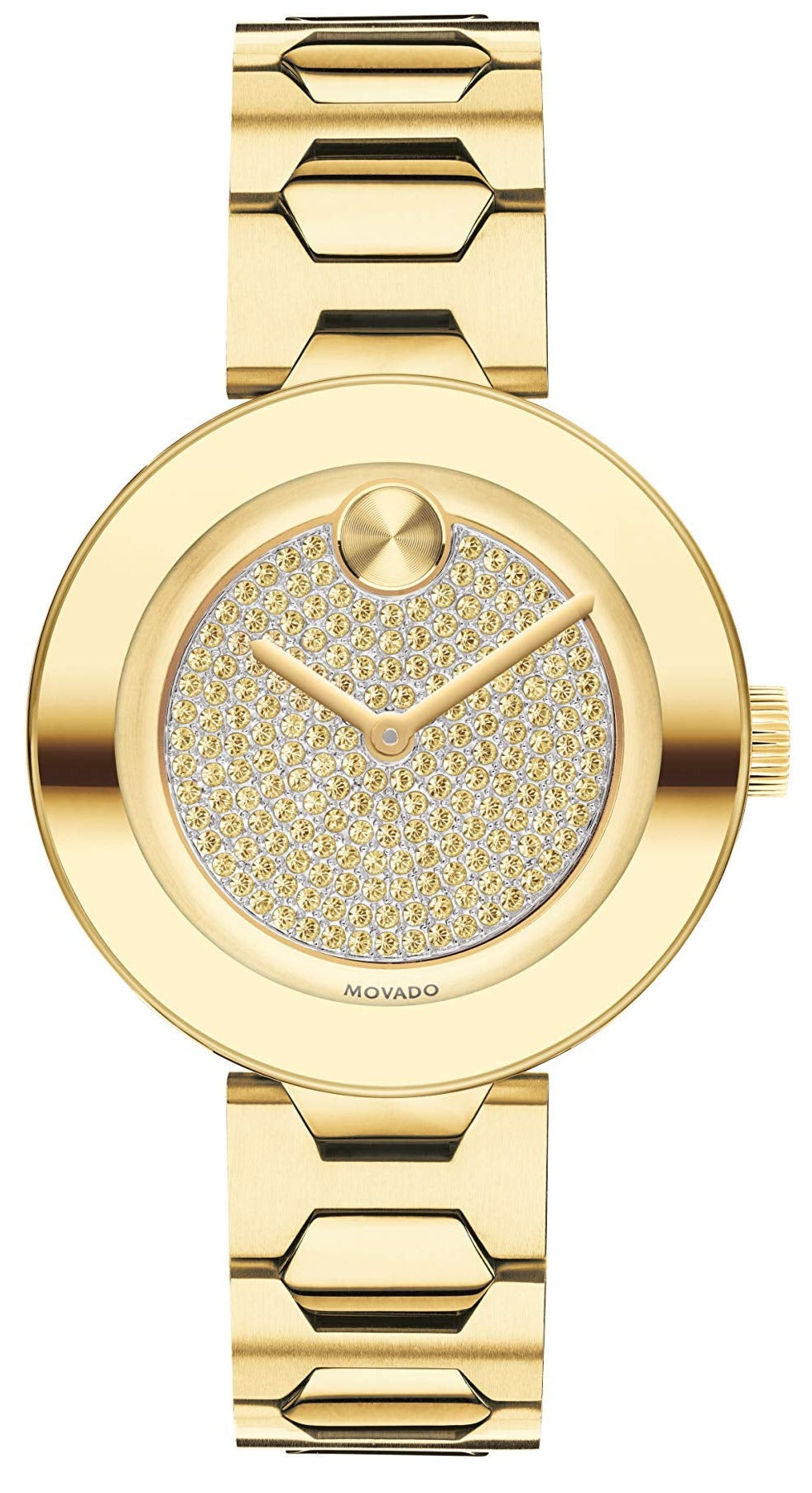 Movado Bold Crystal Gold Dial Gold Steel Strap Watch For  display picture 3