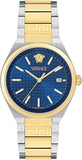 Versace V-Auria Quartz Blue Dial Two Tone Steel Strap Watch for Men - VE0F00325