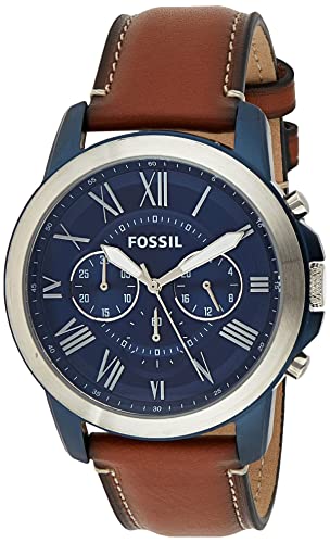Fossil Grant Chronograph Blue Dial Brown Leather Strap Watch for Men - FS5151