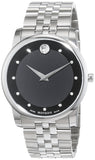 Movado Museum Diamonds Black Dial Silver Steel Strap Watch For Men - 606878