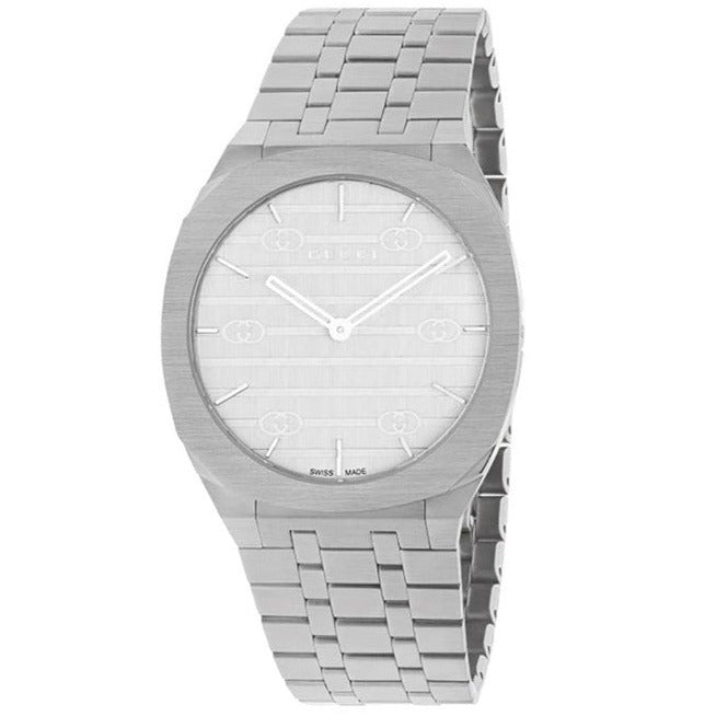 Gucci 25H Quartz Silver Dial Silver Steel Strap Unisex Watch - YA163407