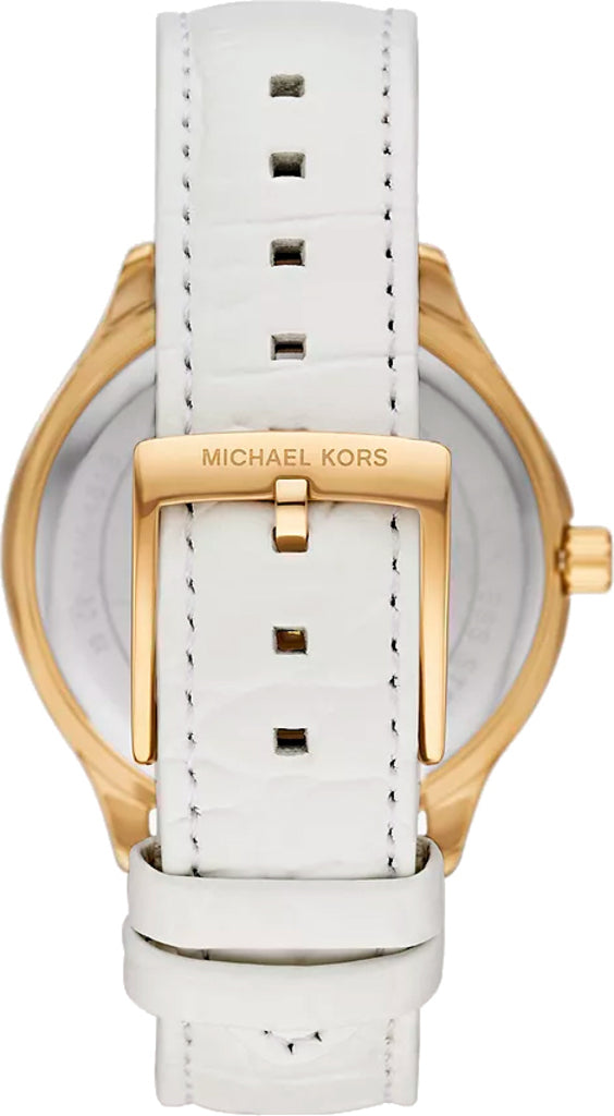 Michael Kors Sage Three-Hand Mother of Pearl White Dial White Leather Strap Watch for Women - MK4818
