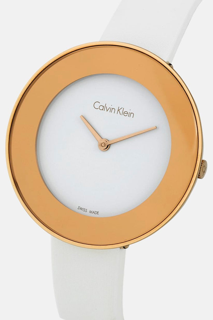 Calvin Klein Chic White Dial White Leather Strap Watch for Women - K7N236K2