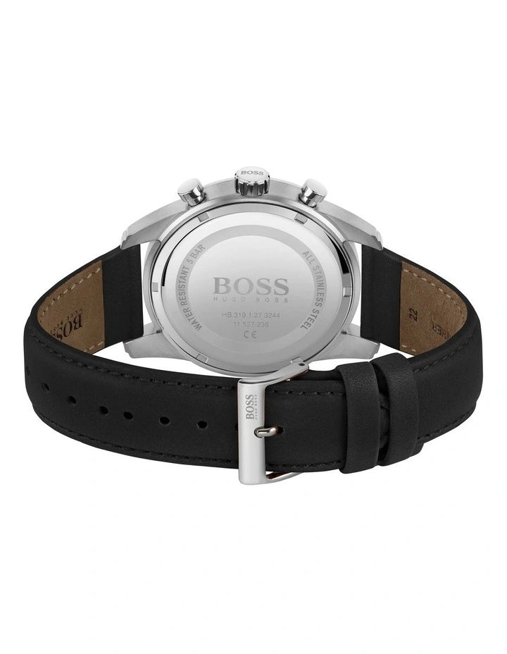 Hugo Boss Skymaster Black Dial Black Leather Strap Watch for Men - 1513782