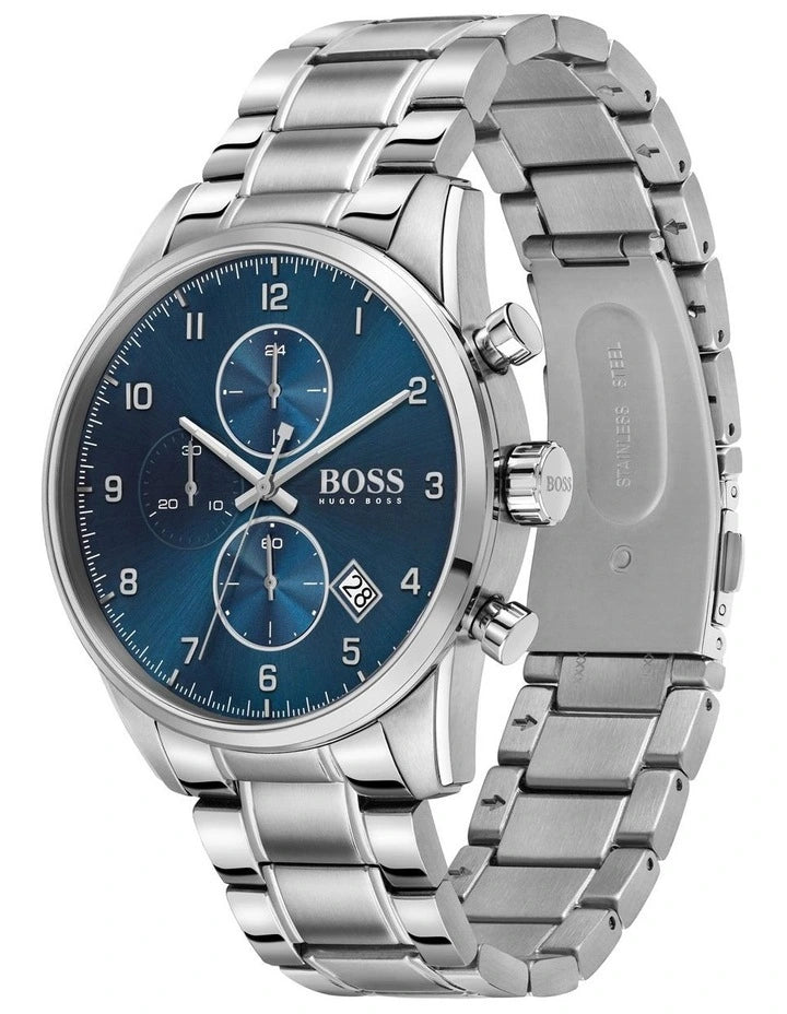 Hugo Boss Skymaster Blue Dial Silver Steel Strap Watch for Men - 1513784