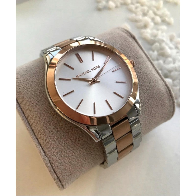 Michael Kors Runway White Dial Two Tone Stainless Steel Strp Watch for Women - MK3204A