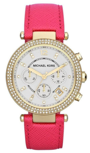 Michael Kors Parker Chronograph White Dial Pink Leather Strap Watch for Women - MK2297