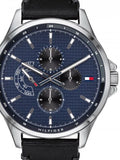 Tommy Hilfiger Shawn Multifunction Quartz Blue Dial Black Leather Strap Watch for Men - 1791616