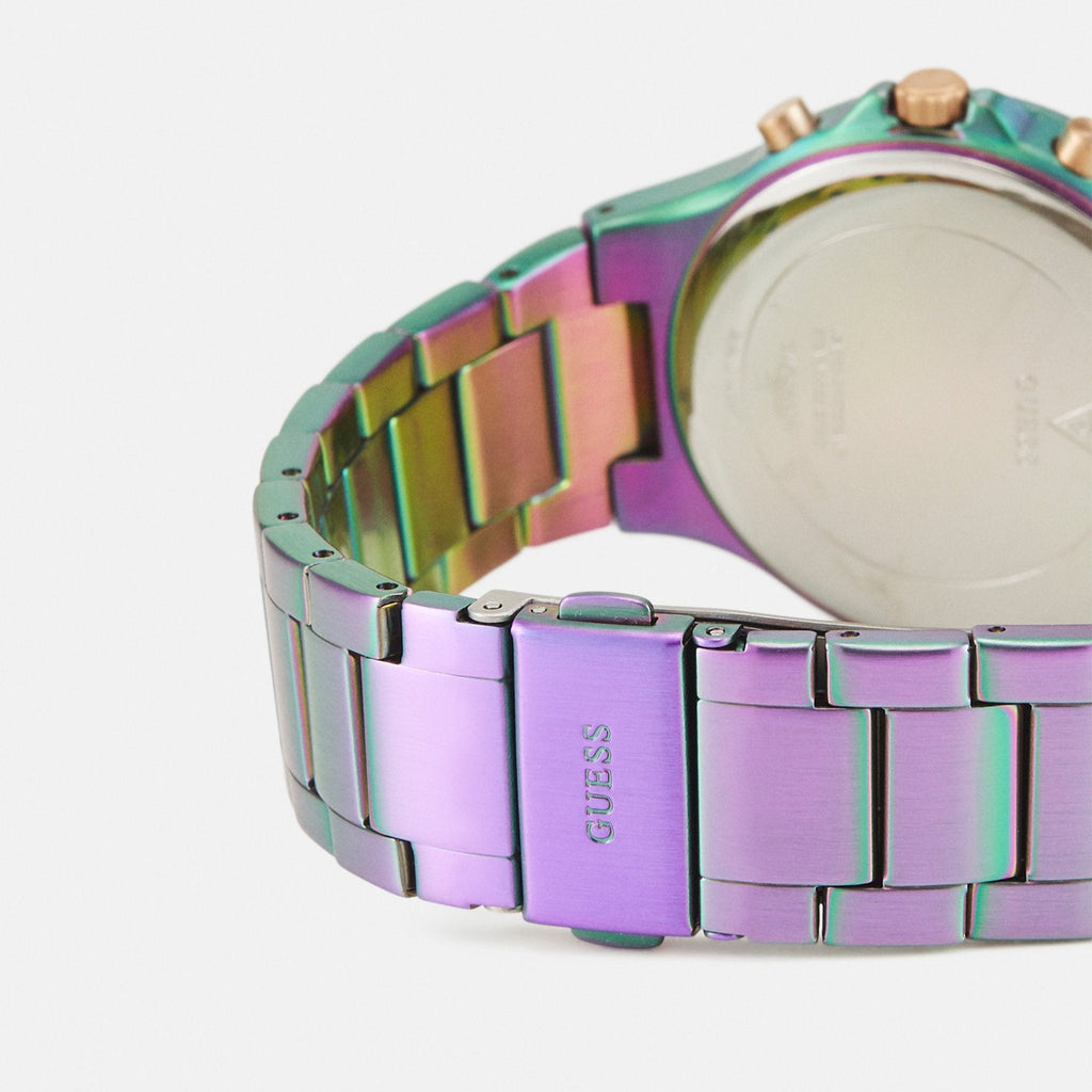 Guess Sparkler Silver Dial Purple Steel Strap Watch For Women - GW0111L5