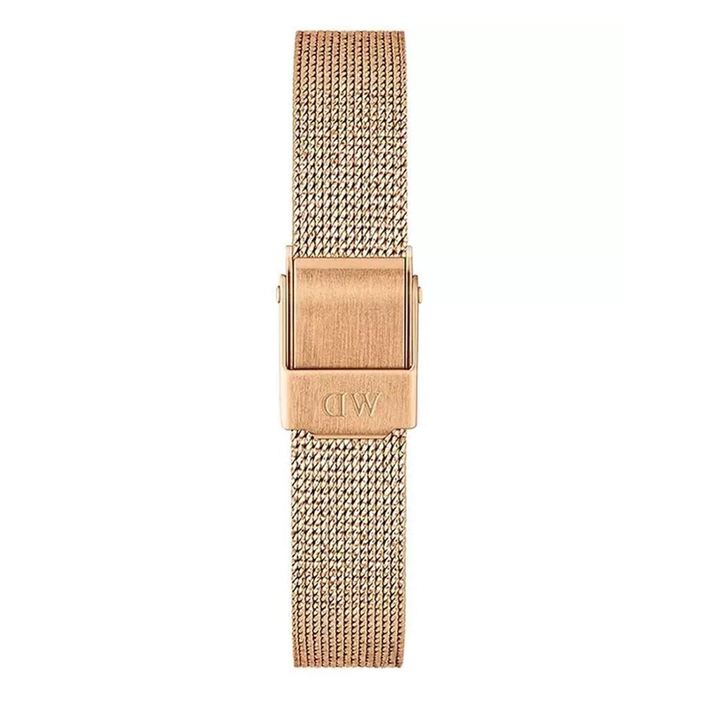 Daniel Wellington Petite Pressed Melrose Black Dial Rose Gold Mesh Strap Watch For Women - DW00100440