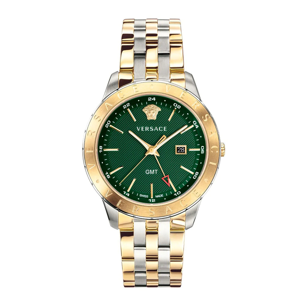 Versace Univers Quartz Green Dial Two Tone Steel Strap Watch for Men - VEBK00718