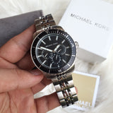 Michael Kors Cunningham Multifunction Black Dial Silver Steel Strap Watch For Men - MK7156