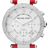 Michael Kors Parker Silver Dial Red Leather Strap Watch for Women - MK2278