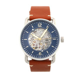 Fossil Commuter Automatic Skeleton Blue Dial Brown Leather Strap Watch for Men - ME3159