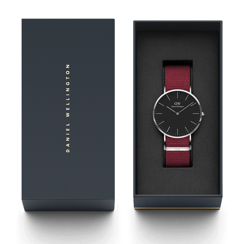 Daniel Wellington Classic Roselyn Black Dial Maroon Nylon Strap Watch For Women - DW00100274