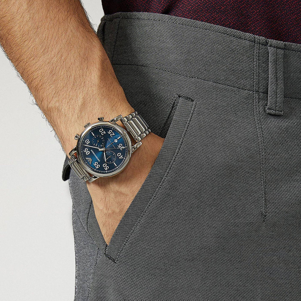 Emporio Armani Luigi Chronograph Blue Dial Silver Steel Strap Watch For Men - AR11132