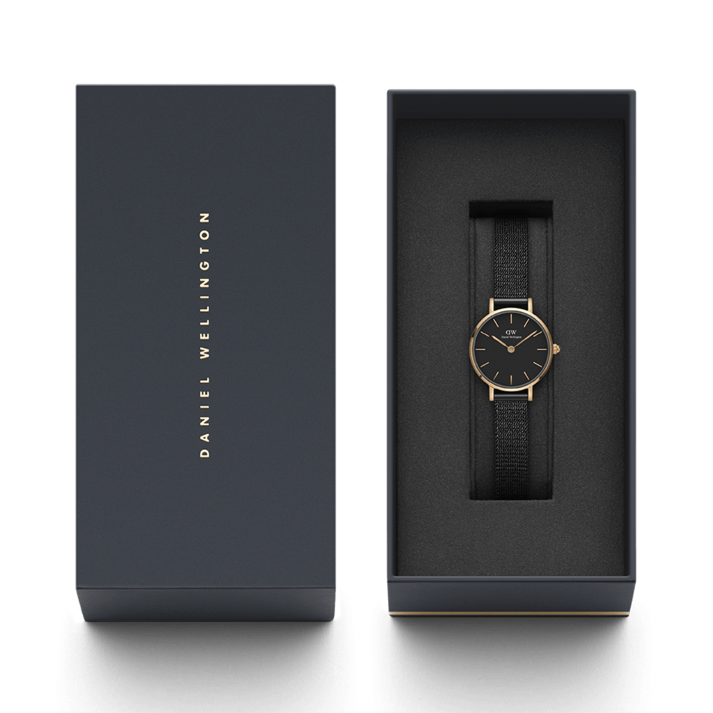 Daniel Wellington Classic Petite Pressed Ashfield Black Dial Black Mesh Bracelet Watch For Women - DW00100441